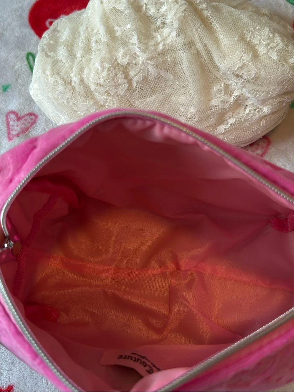 Pink Juicy Couture makeup bag with repeating 'JC' logo pattern 💖
